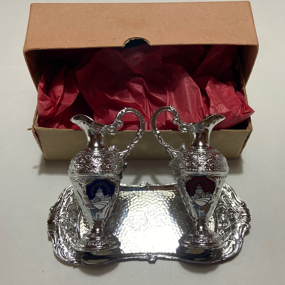 🎉FINAL PRICE🎉 Vintage Metal Pitcher Salt Pepper Shakers Tray Made in Japan